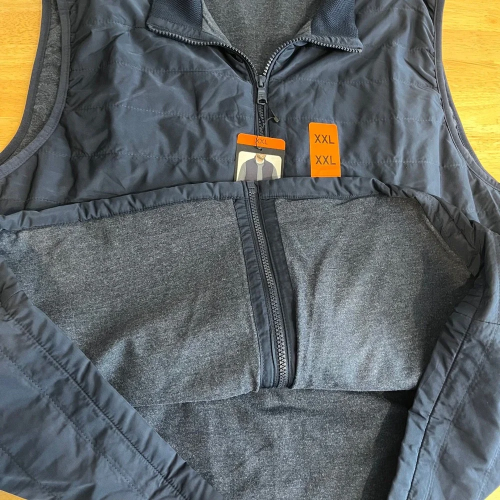 Banana Republic Mens XXL Quilted Puffer Vest Navy Blue Full Zip Mock Neck